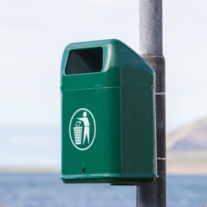 Metal rubbish bin in a park - Iceland